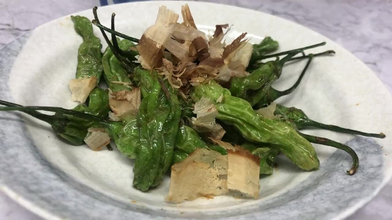 Shishito peppers with bonito flakes
